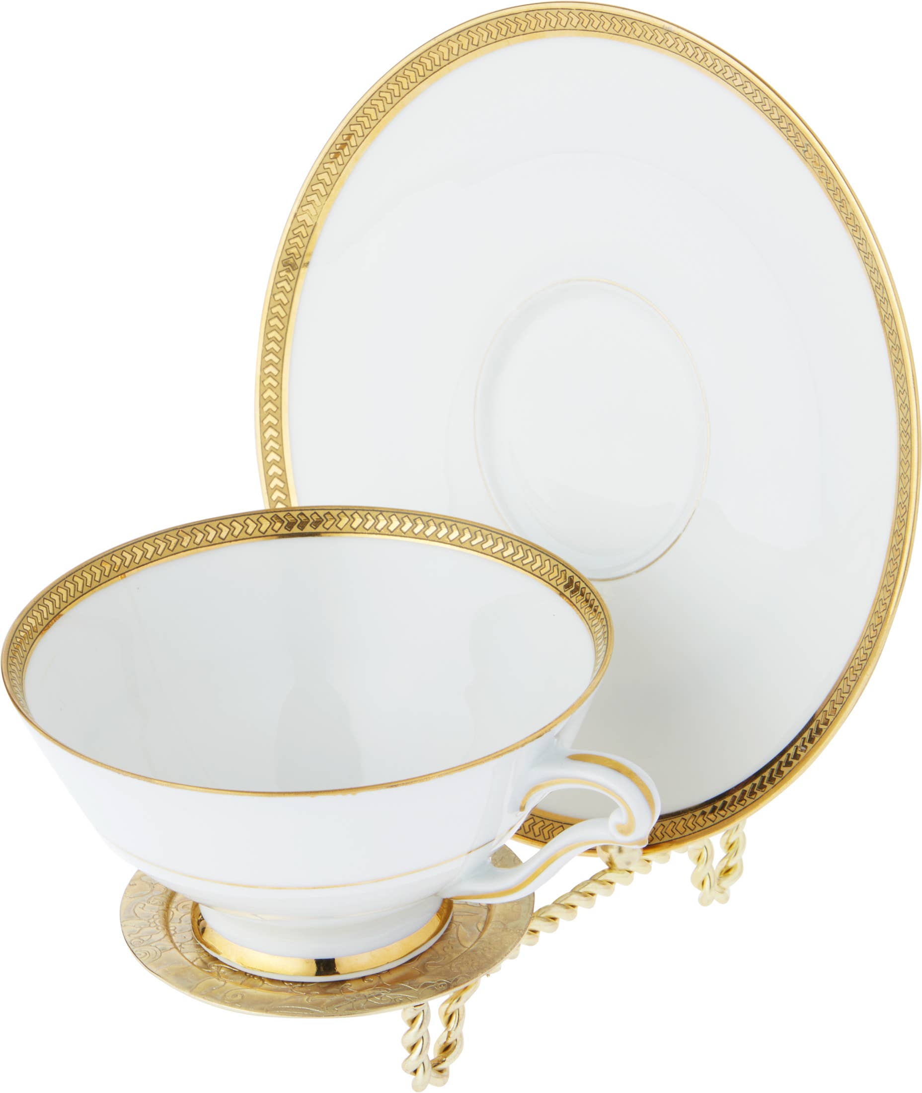 Bard's - Wholesale Decorative Tabletop Object - Bard's Ornate Gold Cup & Saucer Stand, 3" H x 2.75" W x 4" D8