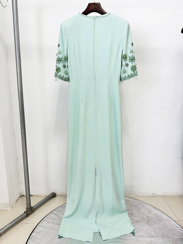 DR790Y Mint Mesh Elegance Dress with Beaded Floral Detail for wholesale on Faire2