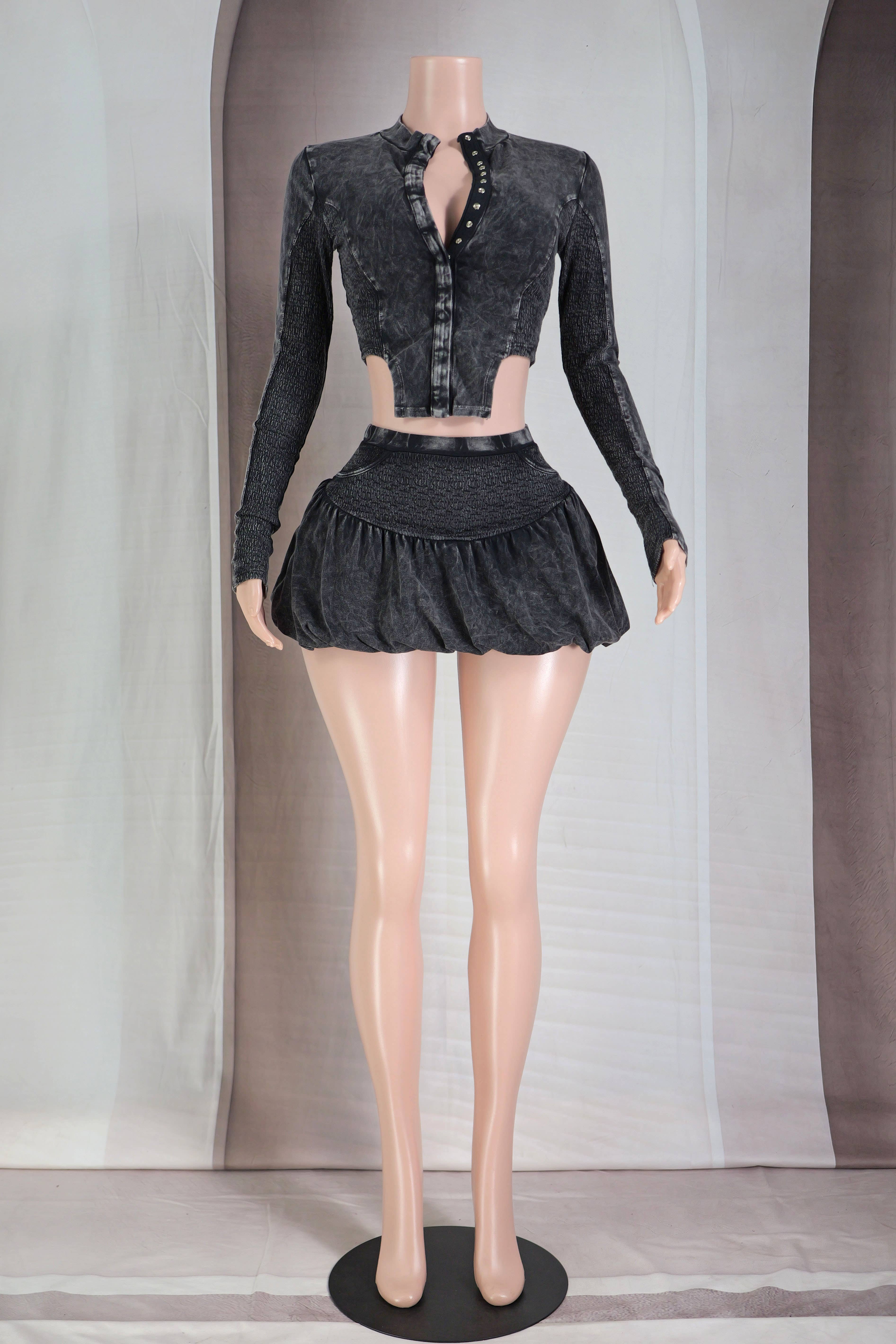 Dalia Studio - Vendita all'ingrosso Completo top e gonna - Donna - SET GIACCA A CONTRASTO MINERAL WASH E GONNE A BOLLE2