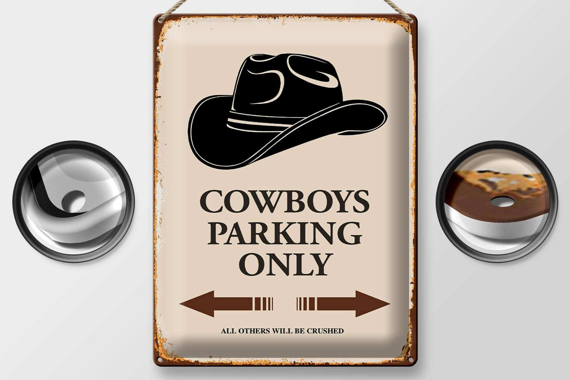 Femer – Großhandel Schilder – Blechschild Spruch 30x40 cm Cowboys parking only Metall Deko Schild1