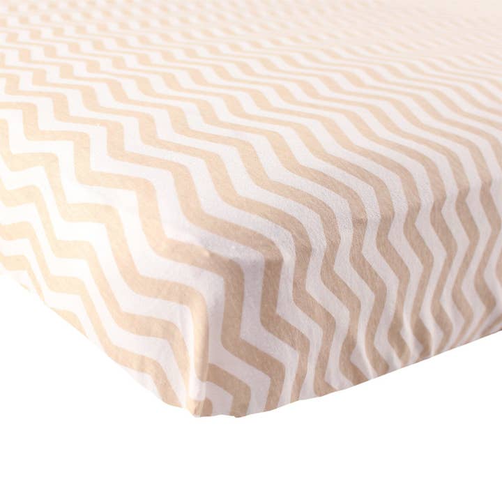 Luvable Friends Fitted Crib Sheet, Tan Chevron for wholesale by BabyVision