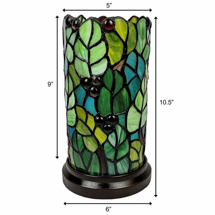 HomeRoots - Wholesale Accent/Desk Lamp - 11" Green And Red Leaves And Berries Stained Glass Lamp4