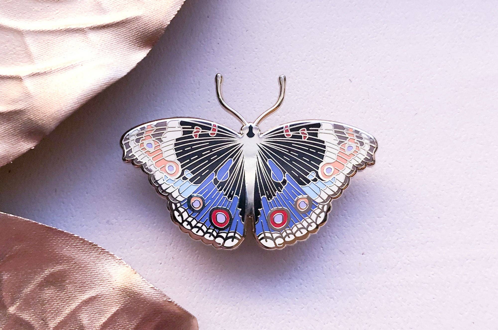 Alum and Ink - Wholesale Lapel Pin/Button - Blue Pansy Butterfly (Junonia orithya) Enamel Pin8