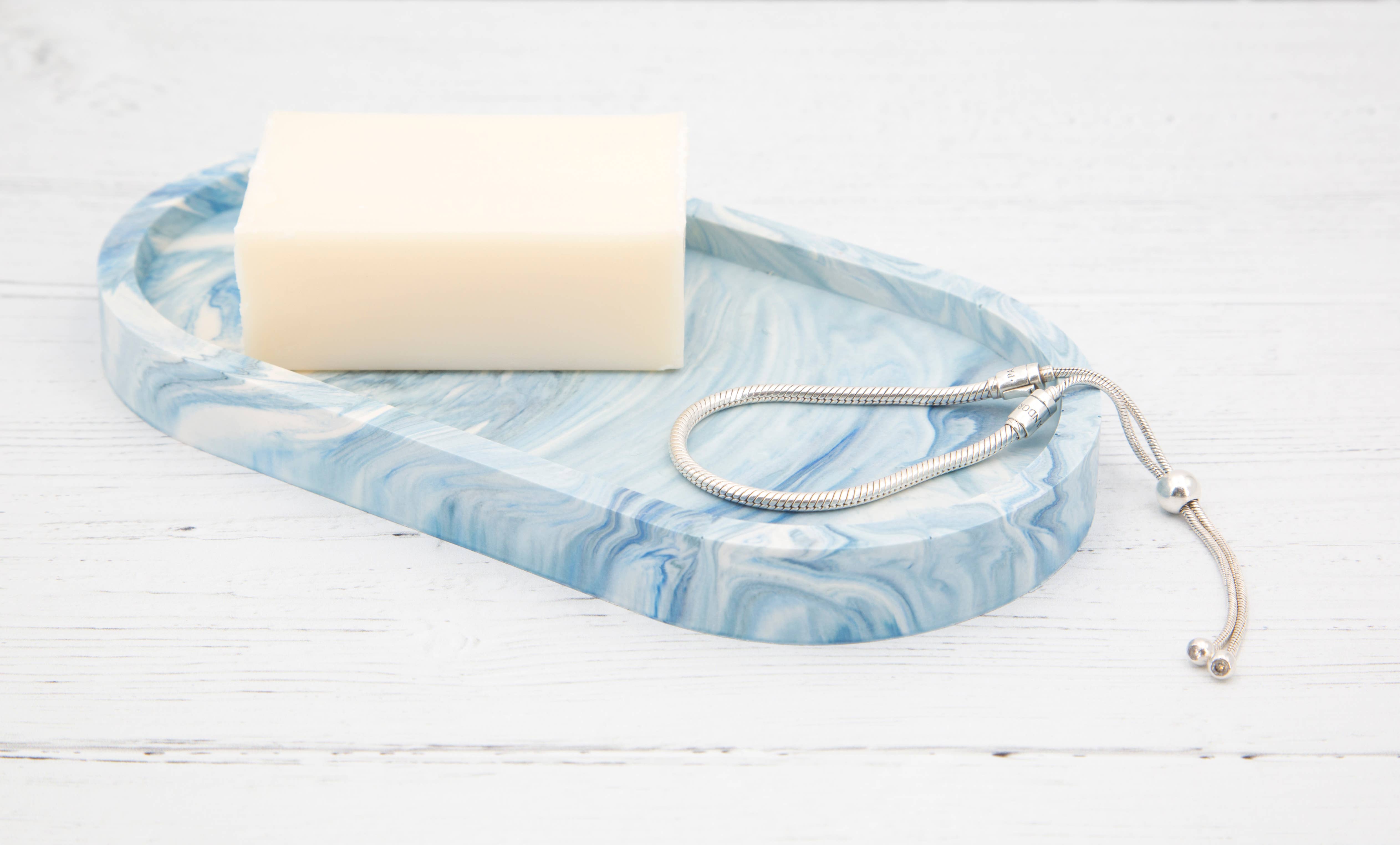 Eco Homeware Studio - Wholesale Decorative Tray - Handmade Jesmonite Oval Tray - Blue Marble1