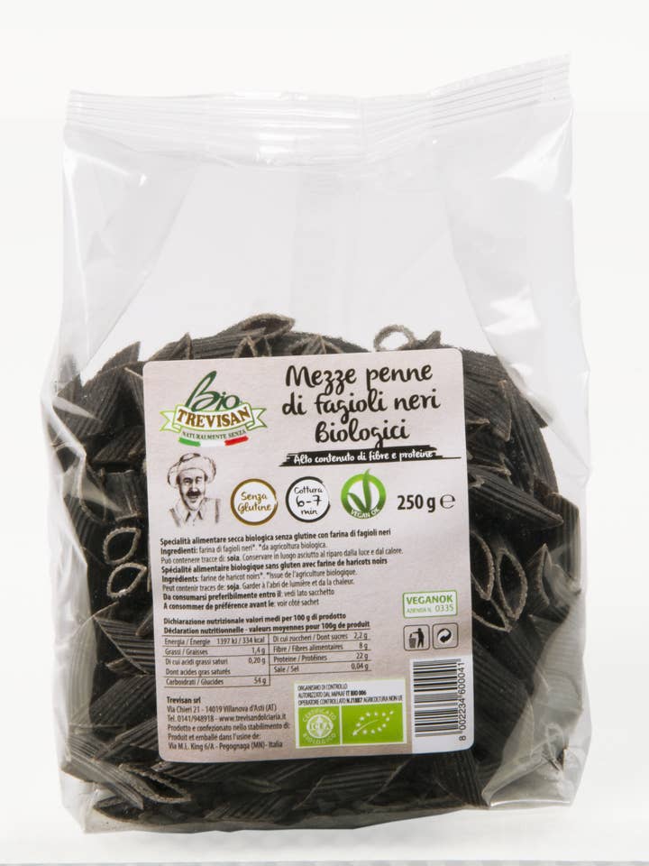 Mezze penne di fagioli neri s/g BIO per la vendita all'ingrosso da parte di Trevisan