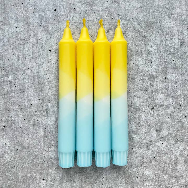 Dip Dye Kerzen | blau-gelb | 4er Set für den Großhandel von Wolkenreich