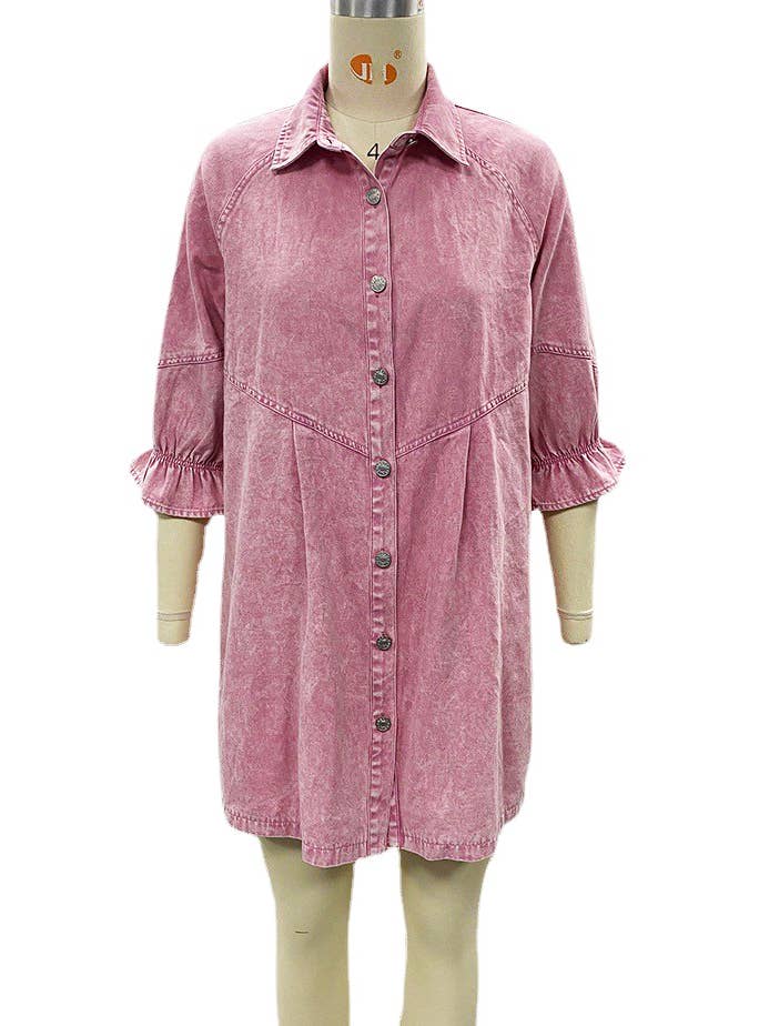HIDDENBRAND - Wholesale Dress - Women's - Balloon sleeve denim shirt mini dress21