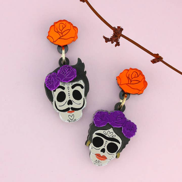Candy Skull Artist Couple Earrings for wholesale by Little Moose