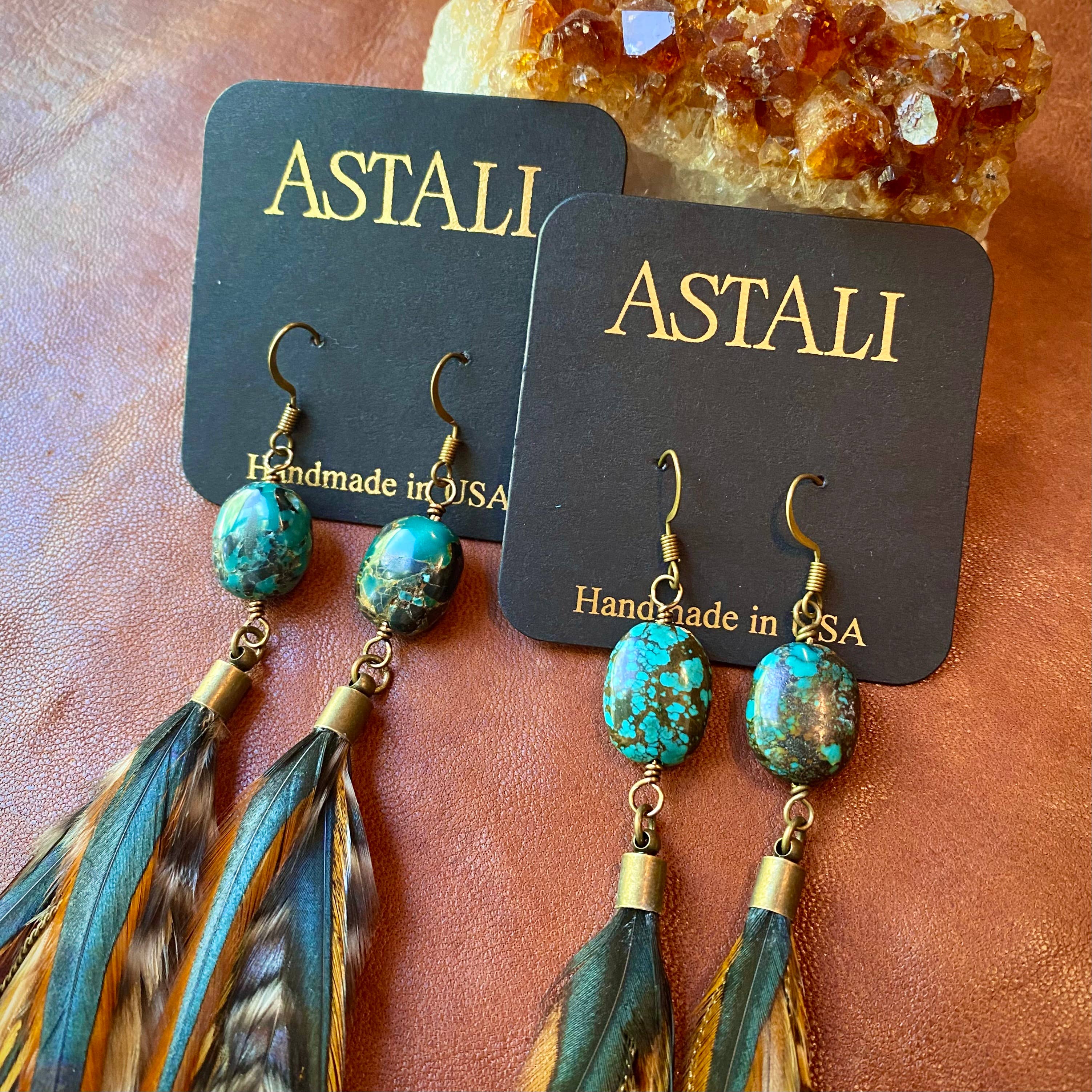 ASTALI - Wholesale Tassel Earrings - Turquoise & Long Feather Earrings - Cree Mix, Boho Western6