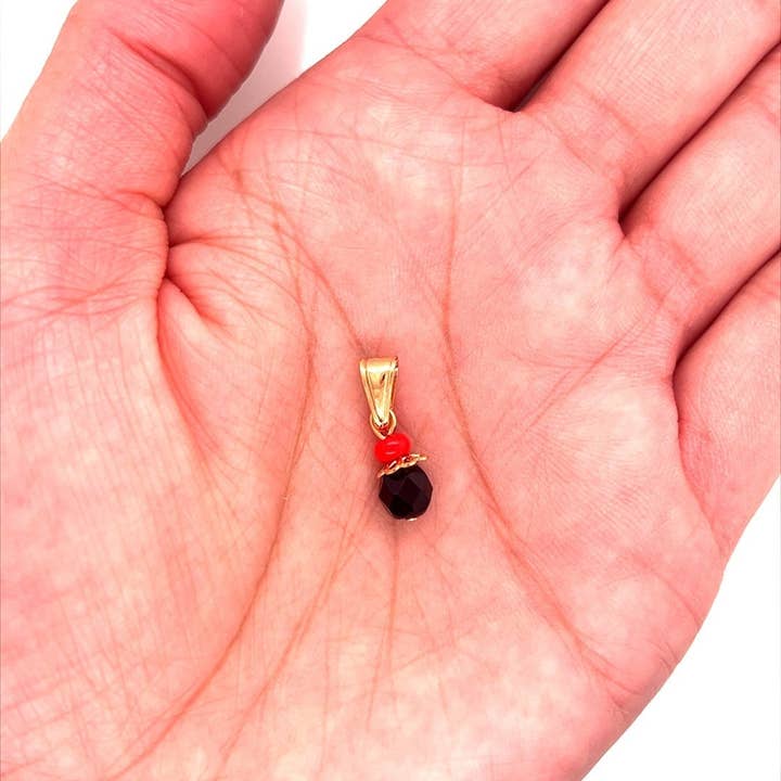 The Bead Bazaar - Wholesale Individual Charm/Pendant - Gold Filled Azabache Pendant, Hanging Azabache Pendant, Hanging Black Bead Charm, Gold Filled Protection Charm, Pendant Necklace, Tiny Azabache1