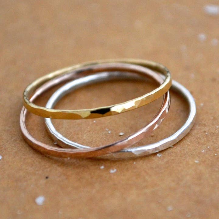 Shimmer Ring - classic hammered band stacking ring for wholesale by Foamy Wader