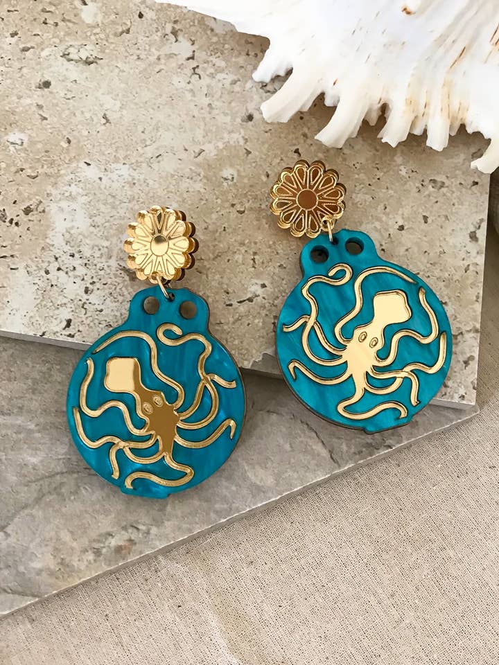 Pendientes con forma de pulpo cortados a láser para venta al por mayor de Plato's Fire