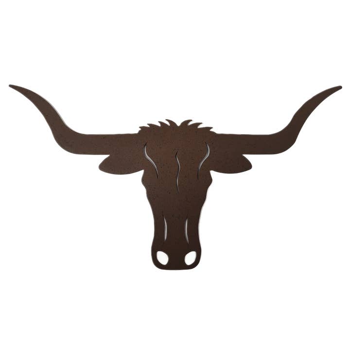 Brown Southwestern Longhorn Cow 14” Hanging Metal Wall Décor for wholesale by De Leon Collections