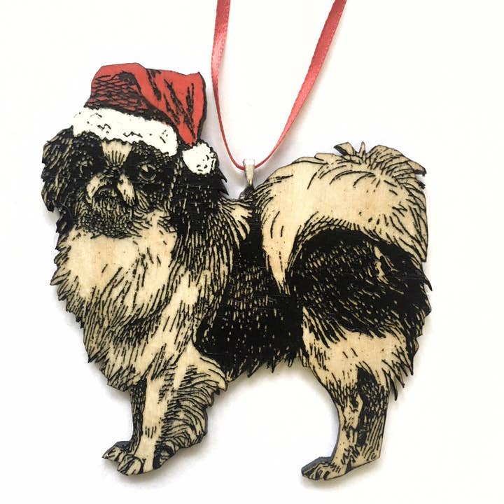 Chapéu de Papai Noel pintado à mão com ornamento de cachorro japonês por atacado de Toad Hill Farm