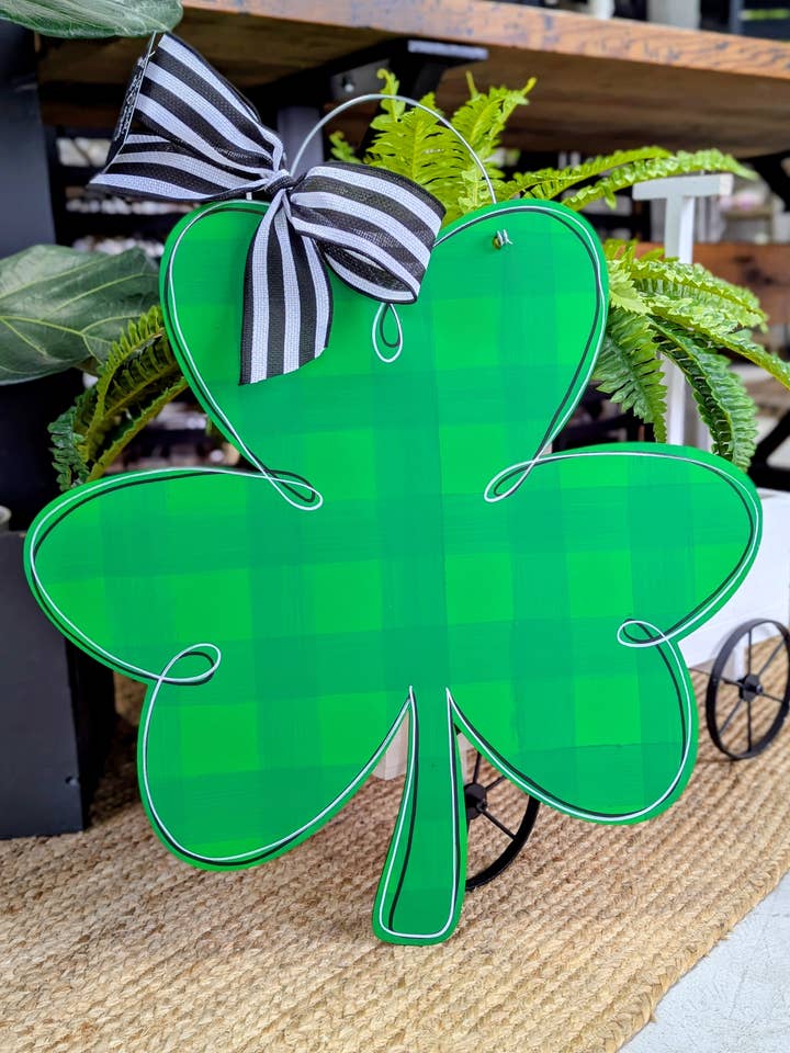 Shamrock Door Hanger: Gingham for wholesale by Pocketful of Posies
