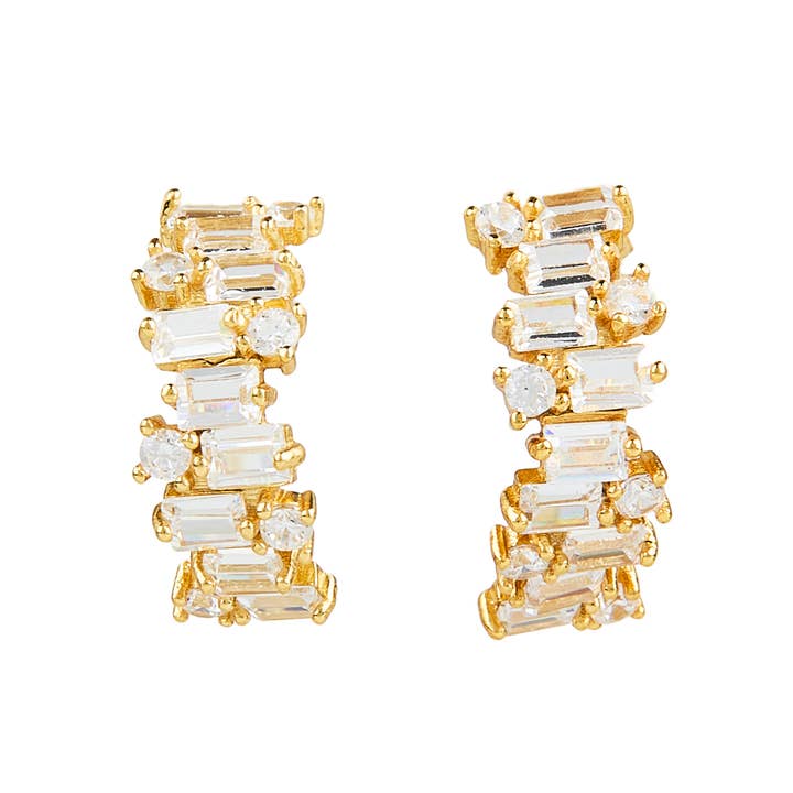 Créoles ¾ en quartz en cristal Baguette pour la vente par Elyssa Bass Designs