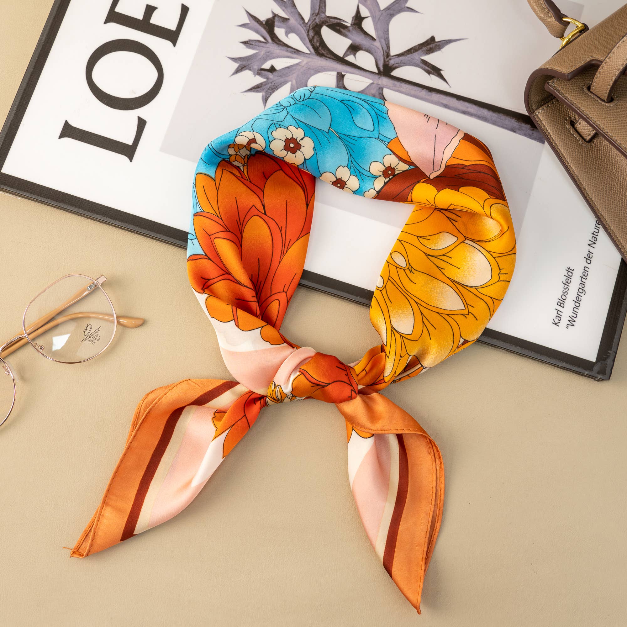 COSMOS - Wholesale Scarf - Women's - Exotic Floral Square Scarf 70x70 Colorful Satin Touch Silk3