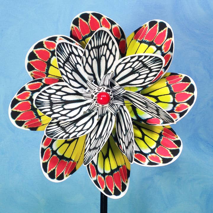 Common Jezebel Butterfly Double Spin Pinwheel Wind Spinner for wholesale by Paper Arboretum