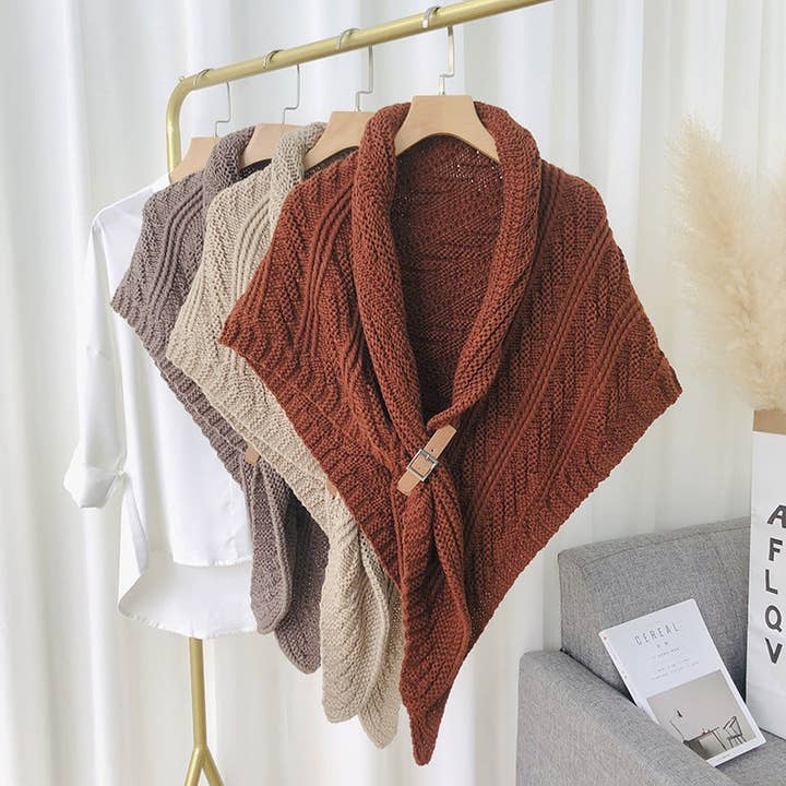 Dipped Shop - Wholesale Scarf - Women's - Split Triangle Solid Color Poncho Knit Scarf DPS16042