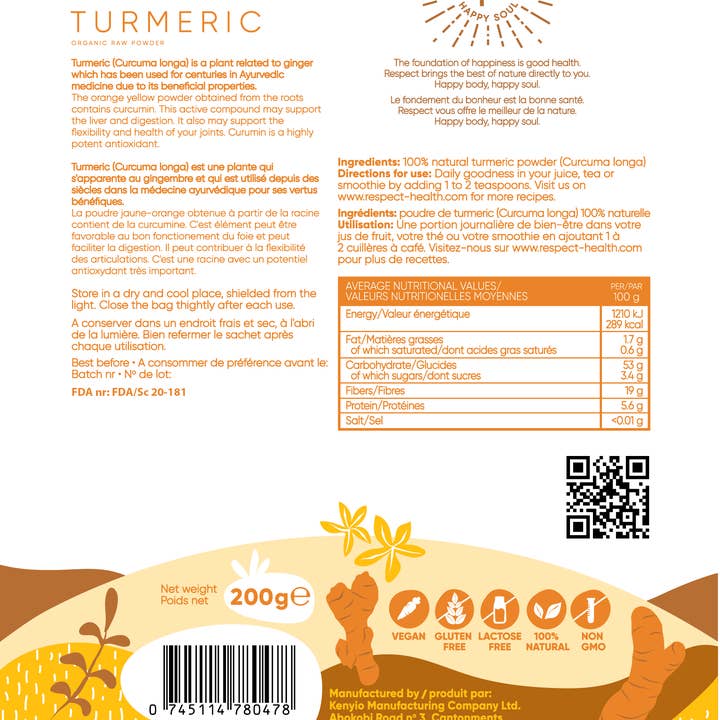 Respect - Wholesale Protein/Superfood Powder - Organic Turmeric