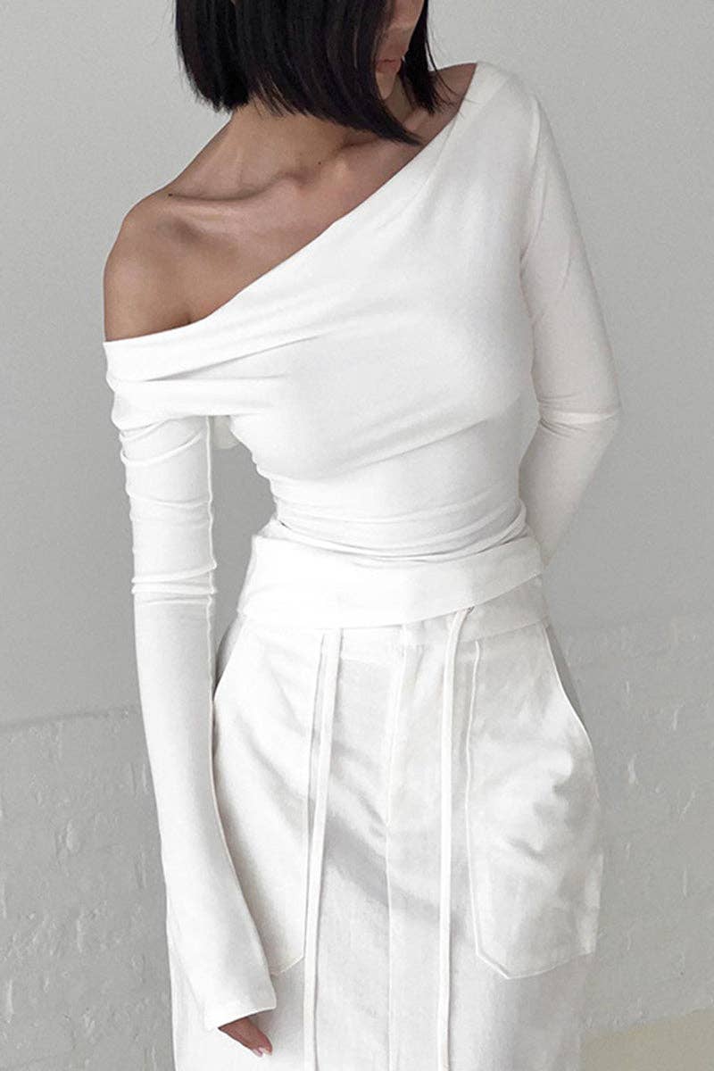 Mccolin – wholesale Stickad topp - Dam – Axelbandslös figursydd topp med långa ärmar0