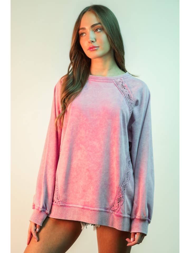 VERY J - Wholesale Knit Top - Women's - NT11976-Lace Trim Detail Mineral Washed Knit Top12