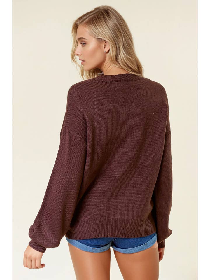 Doe and Rae - Wholesale Knit Sweater - Women's - HELLO FALL Letter Embroidered Oversize Sweater - 43995T-23