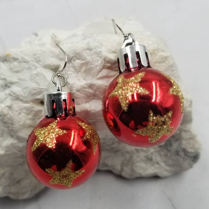 Red Glitter Star Ball Acrylic Christmas Earrings for wholesale by The Pretty Jewellery