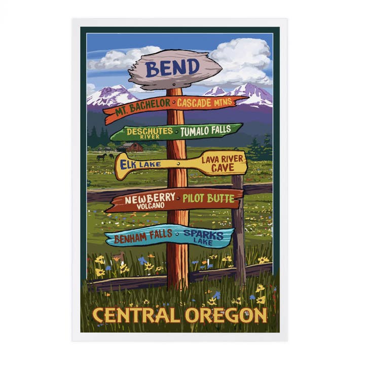 Lantern Press - Vendita all'ingrosso Cartoline - CARTOLINE PREMIUM Bend, Oregon, Destination Signpost