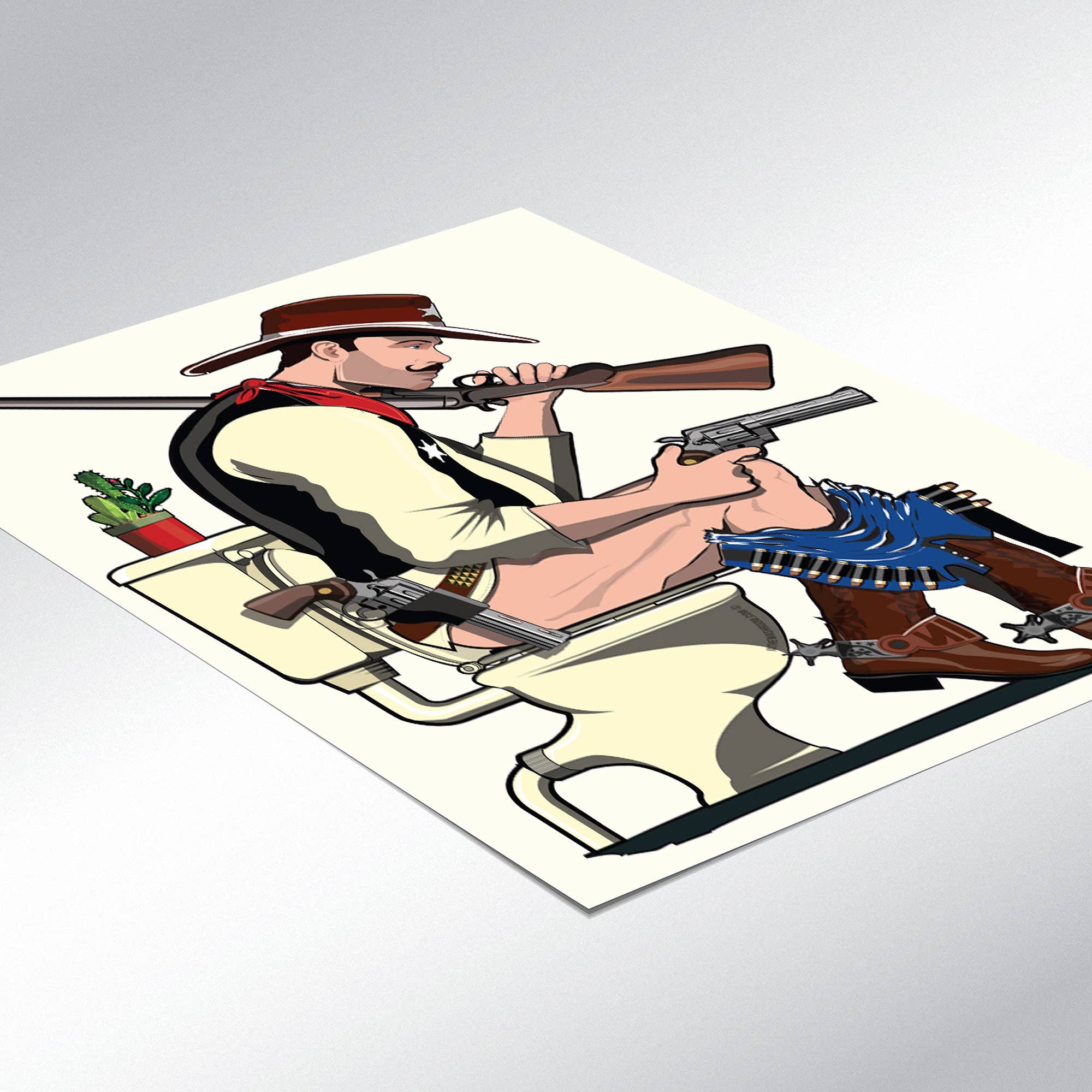 In The Washroom – Großhandel Kunstdruck – Cowboy auf der Toilette drucken1