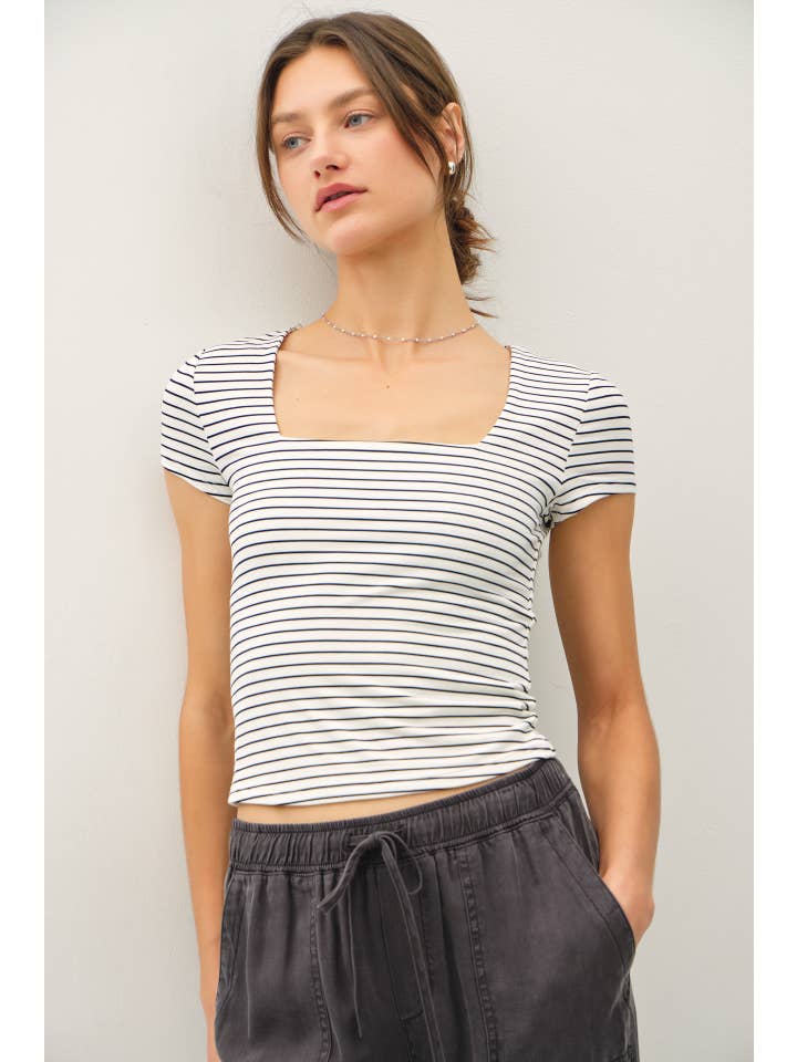 Be Cool - Wholesale Knit Top - Women's - ULTRA SOFT DOUBLE LINED STRIPED SQUARE NECK TOP 13