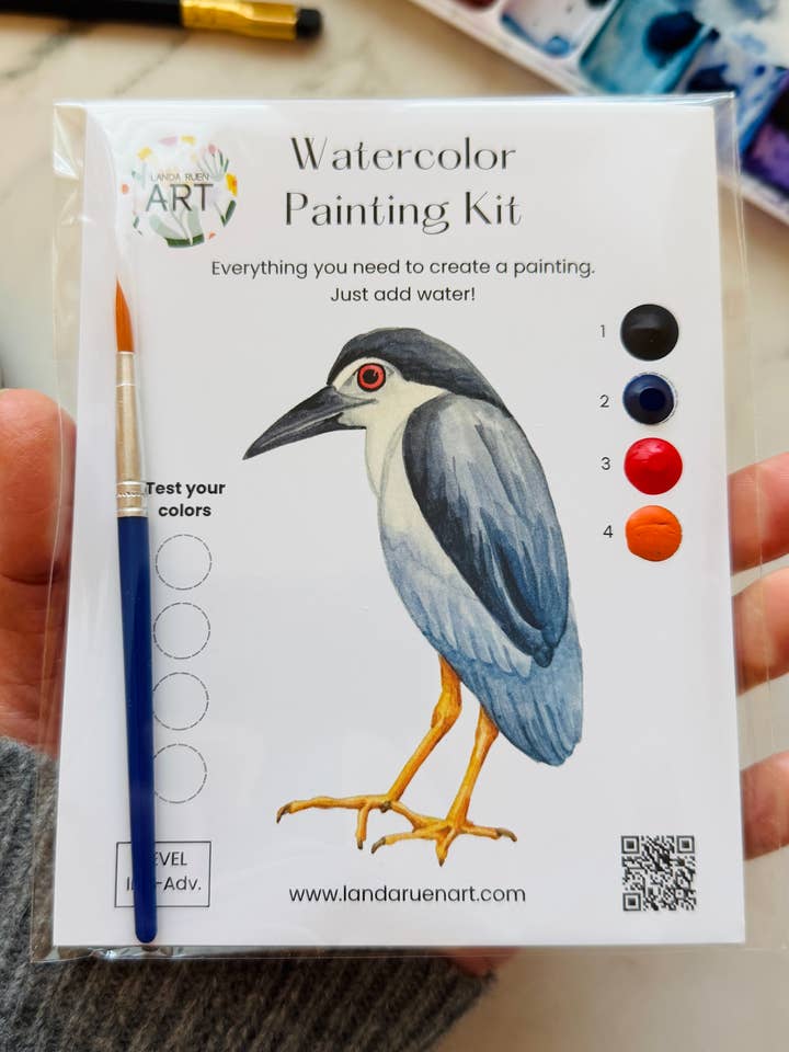 Night Heron Watercolor Kit for wholesale by Landa Ruen Art