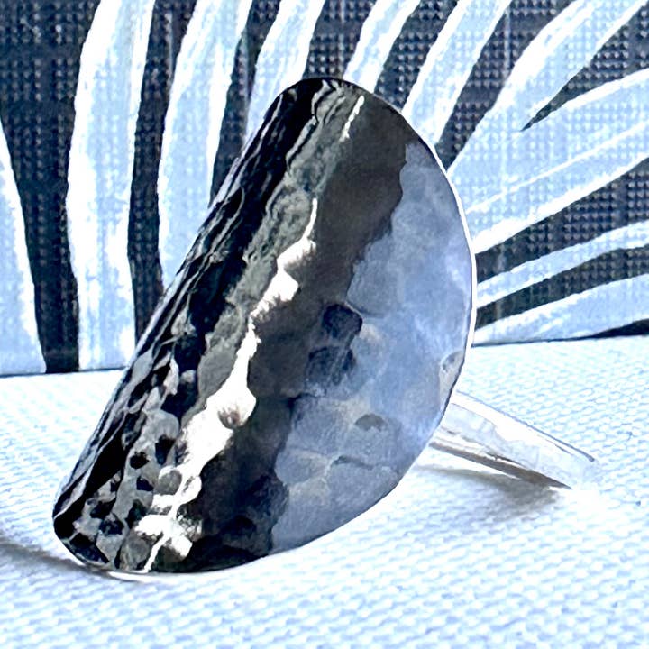 Steel Pan Silver Hammered Disc Ring - Hypoallergenic for wholesale by The Pink Locket