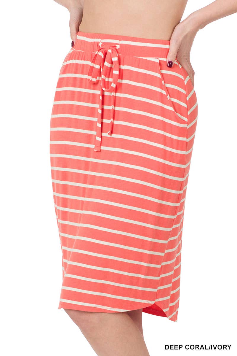 42POPS – Großhandel Rock – Damen – .Stripe Self Tie Tulpen-Saum Rock2