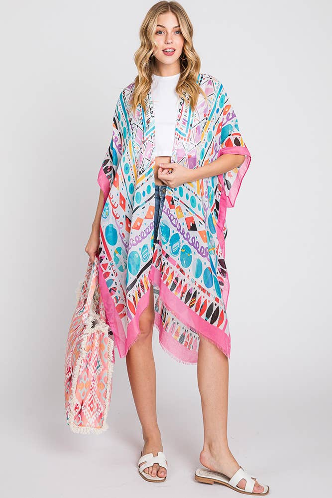 Hana - Wholesale Kimono - Women's - Watercolor Boho Geometric Print Summer Kimono13