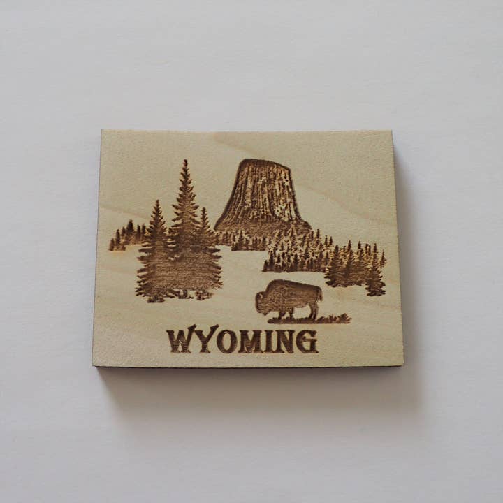 Wyoming wood magnet - customizable for wholesale by River's Edge Gourmet Foods