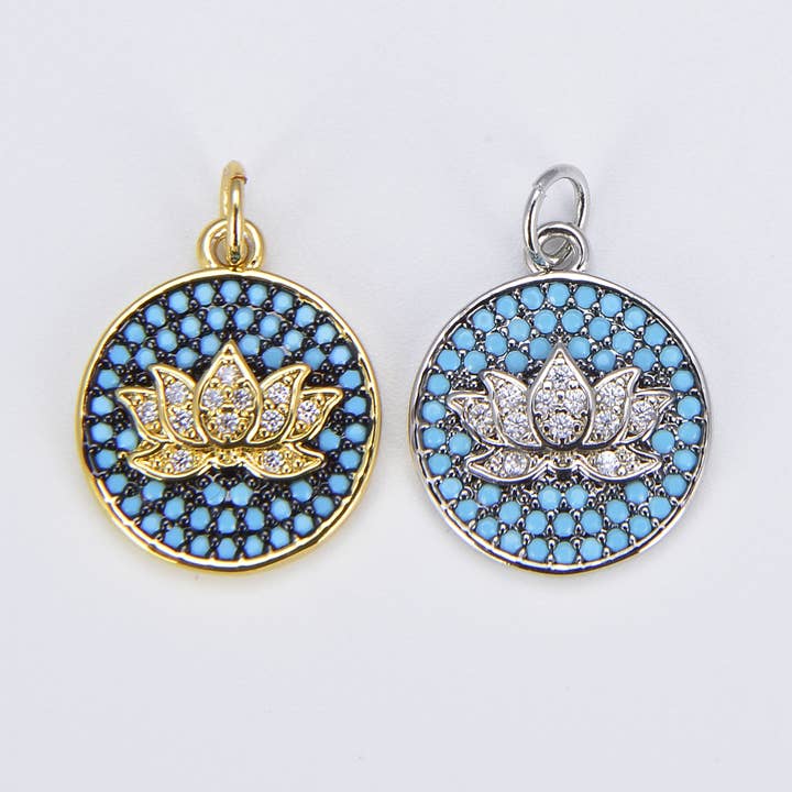 Turkos CZ Micro Pave Lotusblomma på skivberlock, CP079A för wholesale av Beads Creation