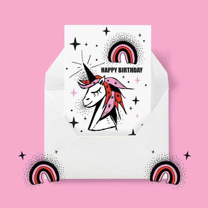 Magische Einhorn-Geburtstagskarte - eine Regenbogen-Geburtstagskarte. für den Großhandel von Kiki Gunn