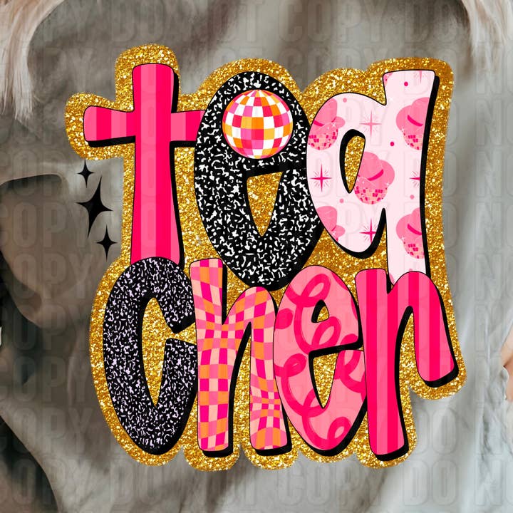 Teacher Preppy Gold Outline DTF Transfer for wholesale by K and M Designs