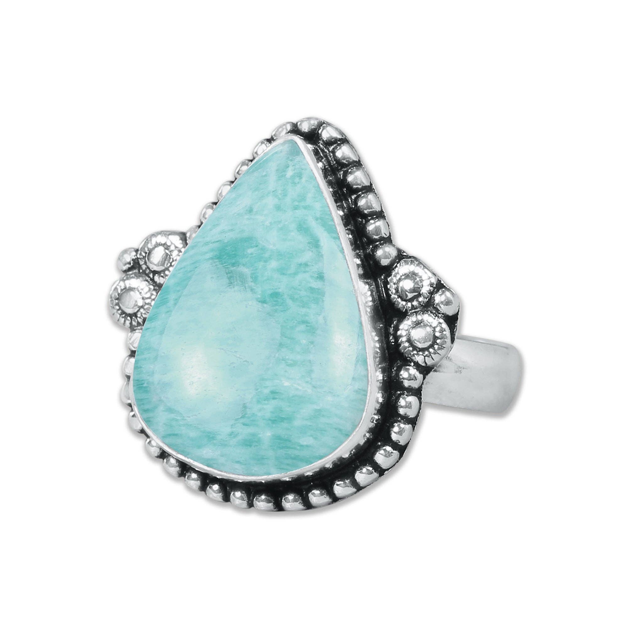 Handmade Jewels - Wholesale Cocktail/Statement Ring - Amazonite Rings – Handmade, Silver-Plated, Assorted Boho Designs (US Sizes 6–10)21