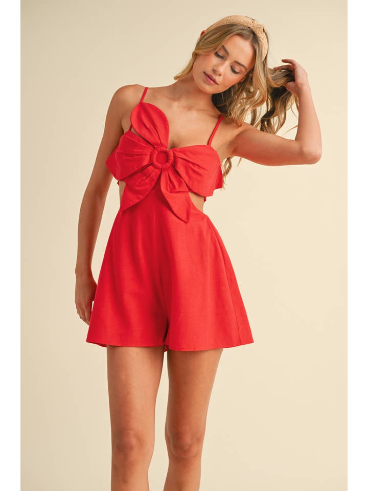 Klesis - Wholesale Romper - Women's - IR2229 LINEN FLOWER TOP CUTOUT SMOCKED BACK ROMPER