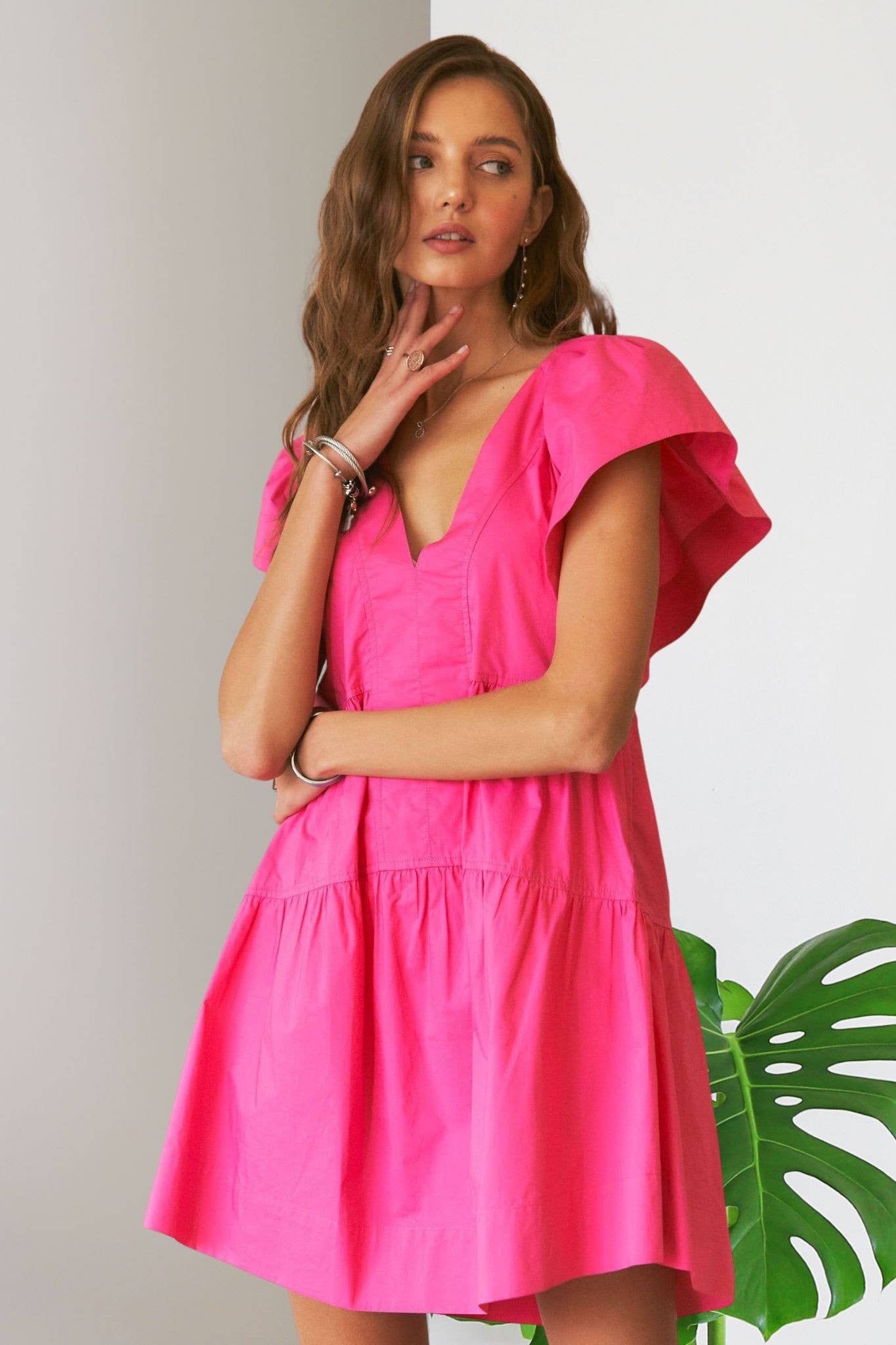 ADORA LA - Wholesale Jurk - Dames - CED3527WN - BABYDOLLJURK MET RUCHES EN GELAAGDE MOUWEN3