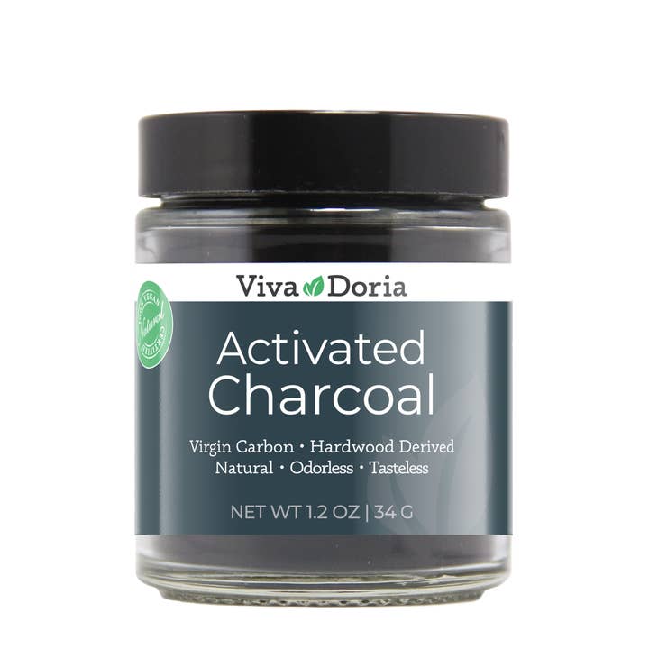 Activated Charcoal Powder, Food Grade, 1.2 oz glass jar for wholesale by VIVA DORIA INC.
