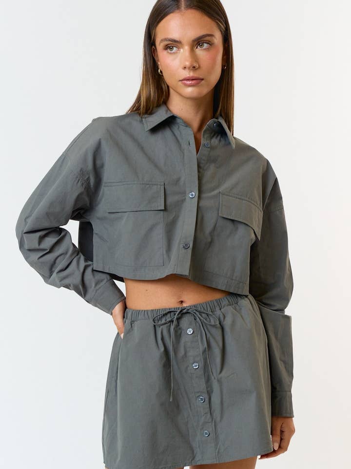 Blue Blush - Wholesale Jacket - Women's - IBT30235 Poplin Button Down Crop Shirt Jacket6