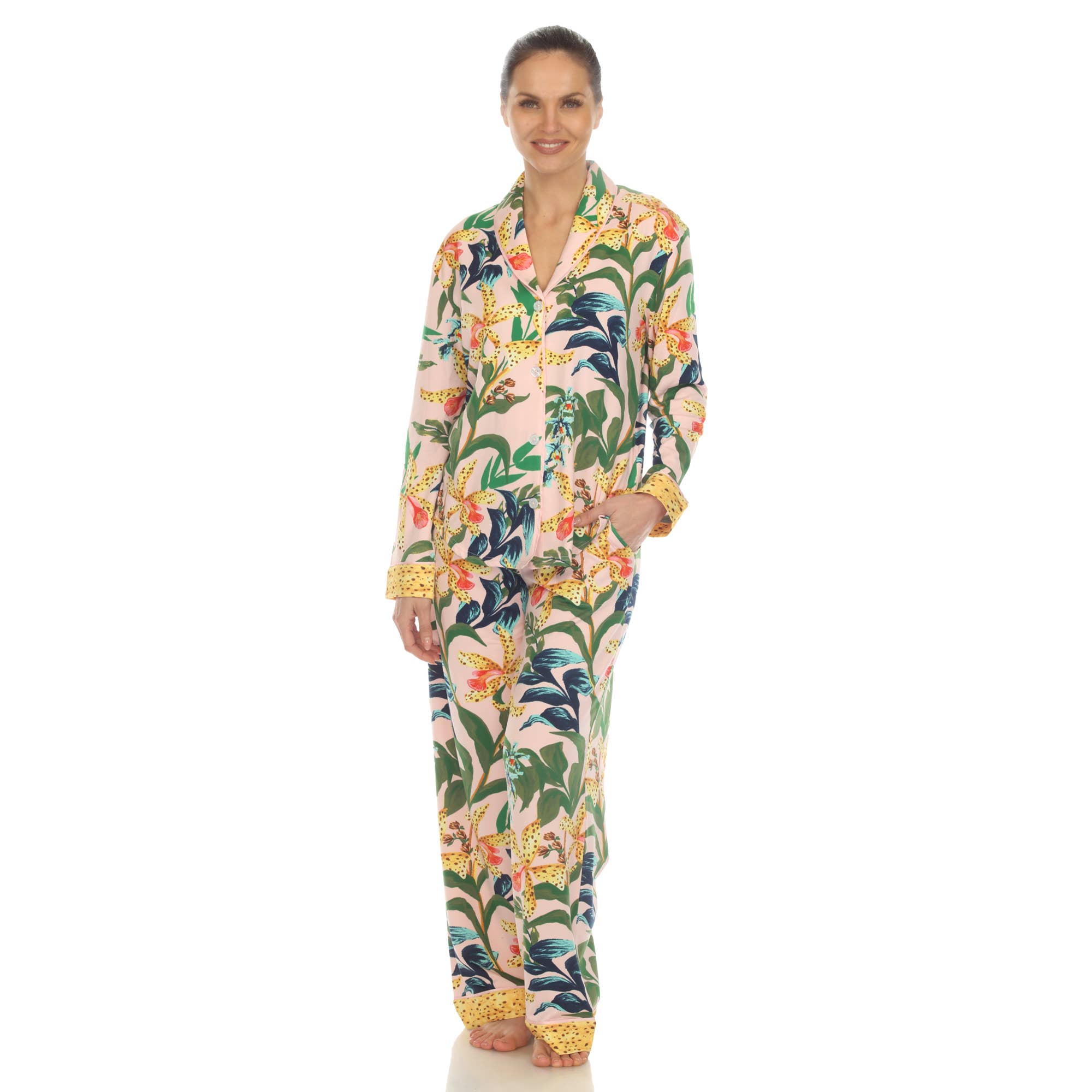 WHITE MARK - Vente Haut et bas de pyjama – femme - Ensemble pyjama deux pièces pour femmes à imprimé fleurs sauvages10