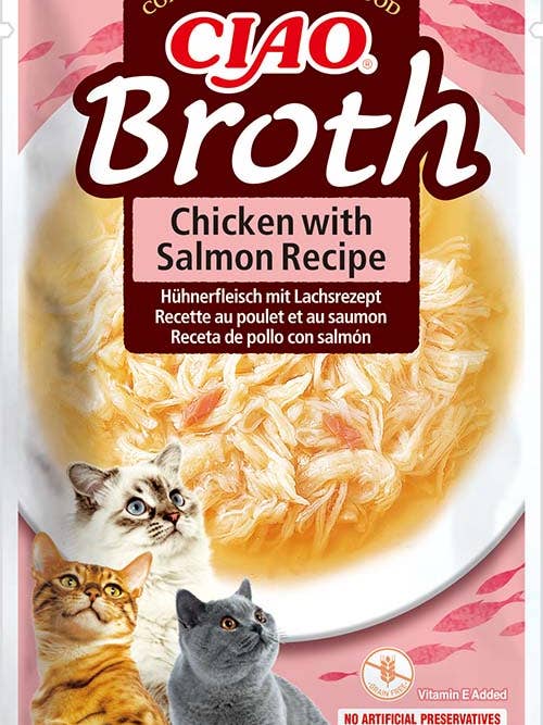CIAO Broth gatto ricetta pollo con salmone per la vendita all'ingrosso da parte di Finest Petfoods