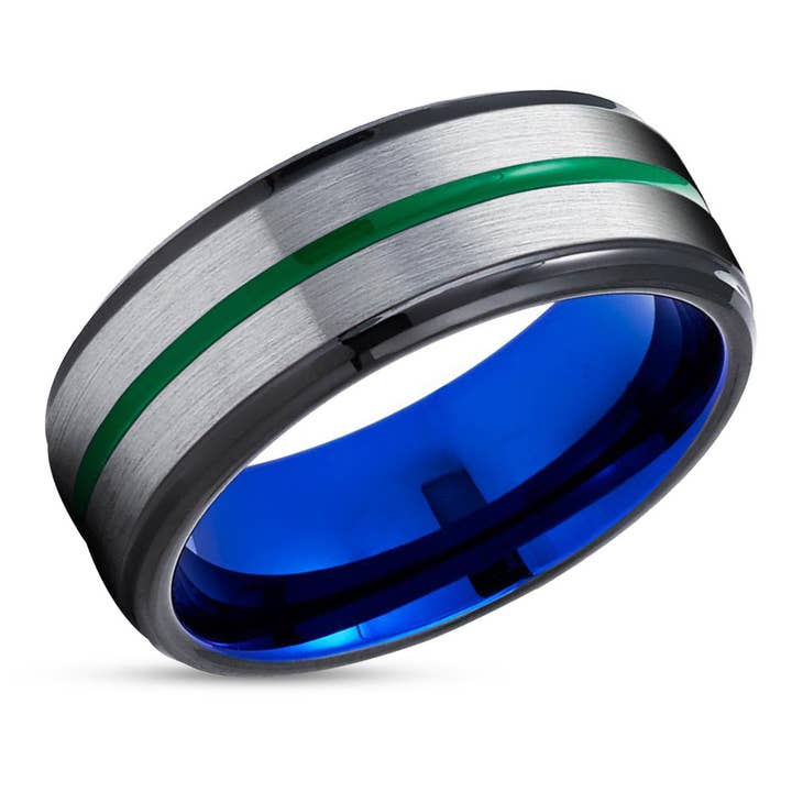 Alliance verte - Alliance bleue - Bague en carbure de tungstène - Bague de mariage grise pour la vente par Lucky Love Rings