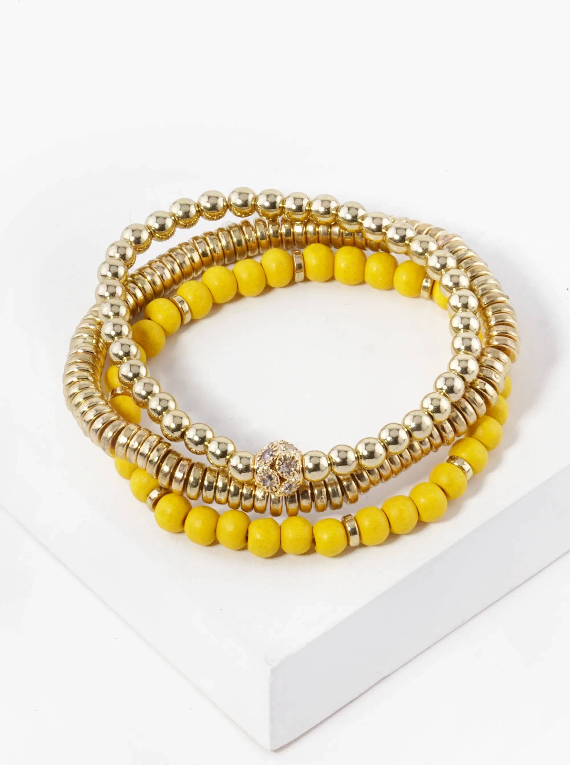 Wild Honey - Wholesale Jewelry Set - Set Of 3 Wood And Metallic Bead Stackable Stretch Bracelet4