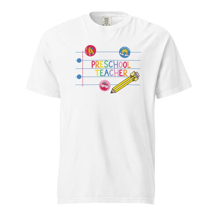 Papel rayado con pegatinas | Camiseta de maestra de preescolar | Días de escuela para venta al por mayor de Schoolgirl Style