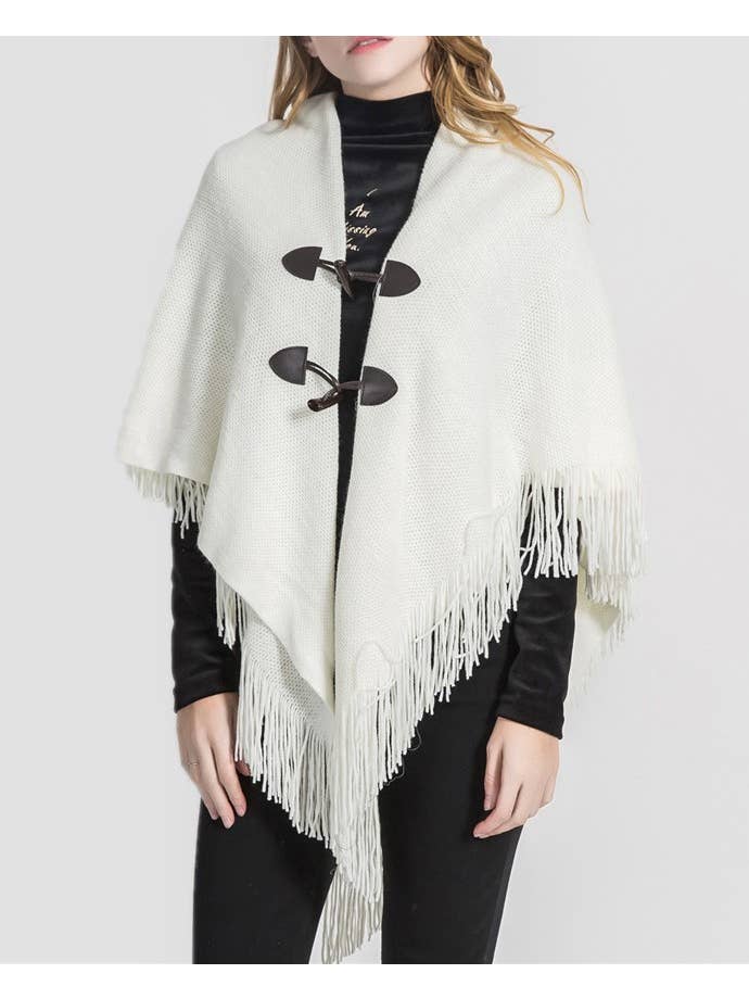 HIDDENBRAND - Wholesale Cardigan - Women's - Buttoned Cardigan Fringe Shawl